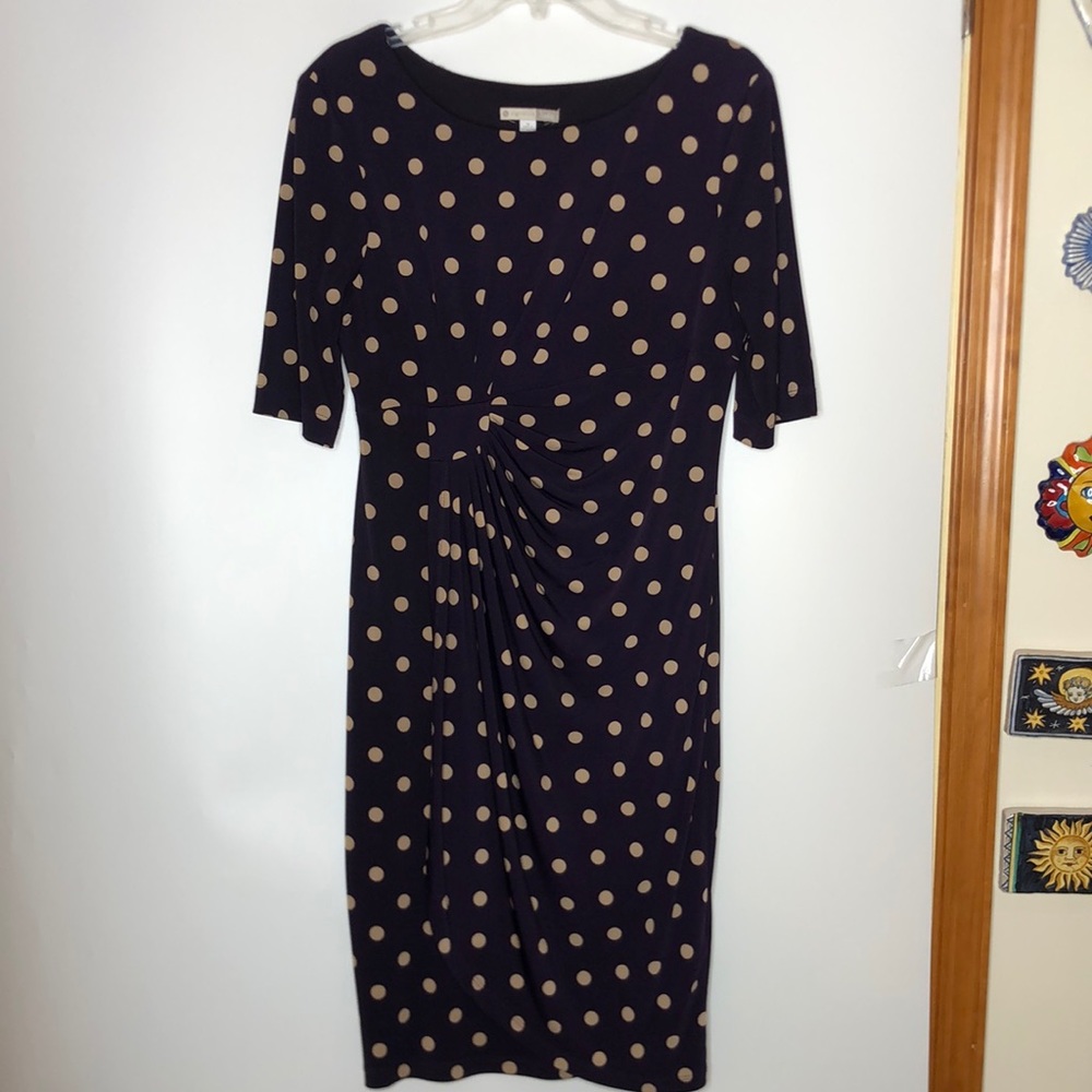 Signature Sadie Womens Polka Dot Purple Cream Knit Dress Stretch  Size 10